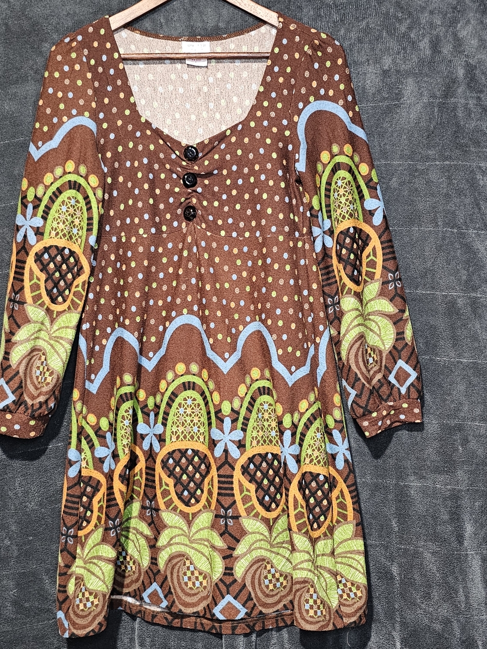 Vintage Funky People Multicolor Polka Dot Top - Boho Longsleeve Sweater Dress